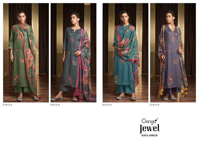 Ganga Jewel 1812 Cotton Silk Printed With Embroidery Salwar Suits