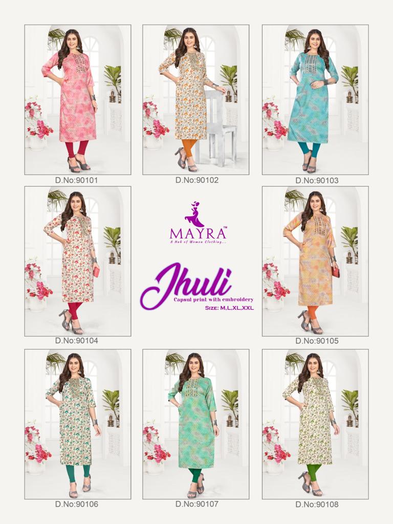 Mayra Jhuli Capsul Print With Fancy Designer Side Pocket Pattern Kurtis