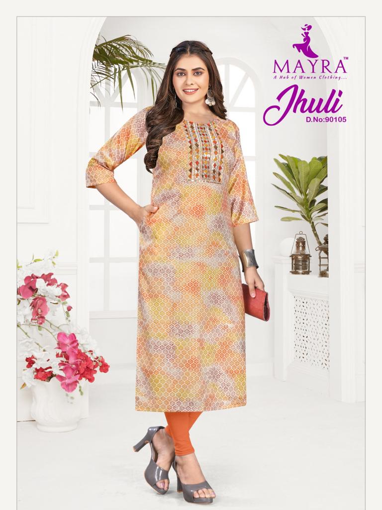 Mayra Jhuli Capsul Print With Fancy Designer Side Pocket Pattern Kurtis