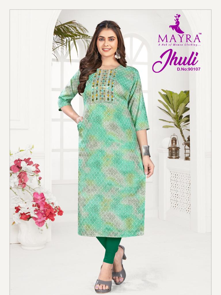 Mayra Jhuli Capsul Print With Fancy Designer Side Pocket Pattern Kurtis