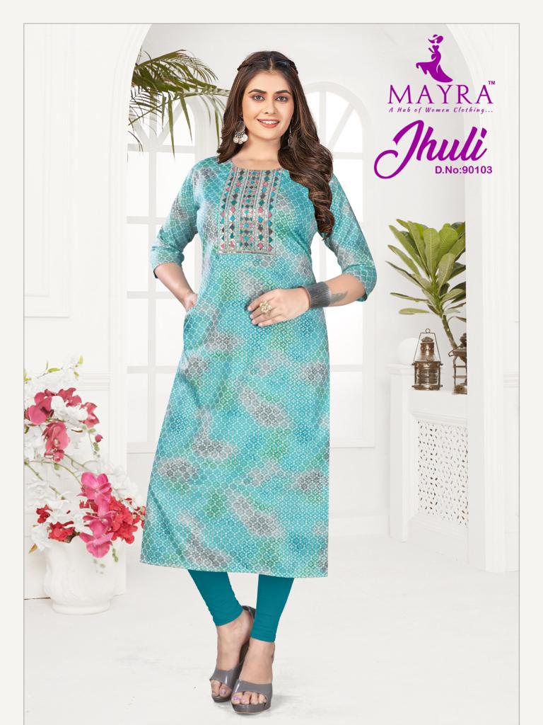 Mayra Jhuli Capsul Print With Fancy Designer Side Pocket Pattern Kurtis