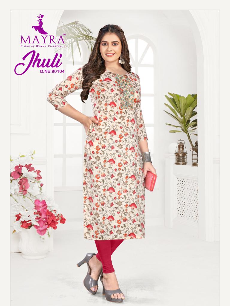 Mayra Jhuli Capsul Print With Fancy Designer Side Pocket Pattern Kurtis