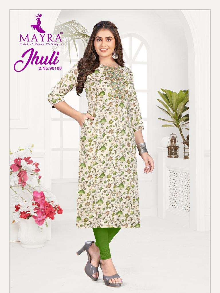 Mayra Jhuli Capsul Print With Fancy Designer Side Pocket Pattern Kurtis