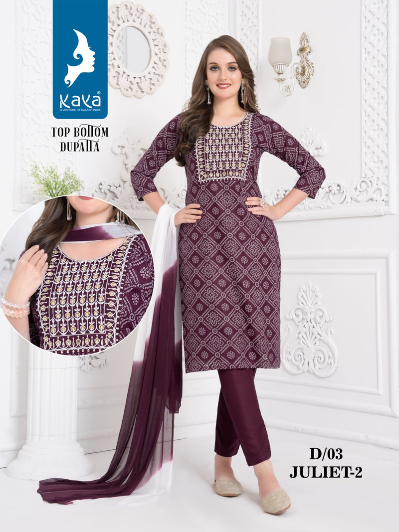 Kaya Juliet Vol 2 Rayon Fancy Straight Kurti  And Bottom With Dupatta