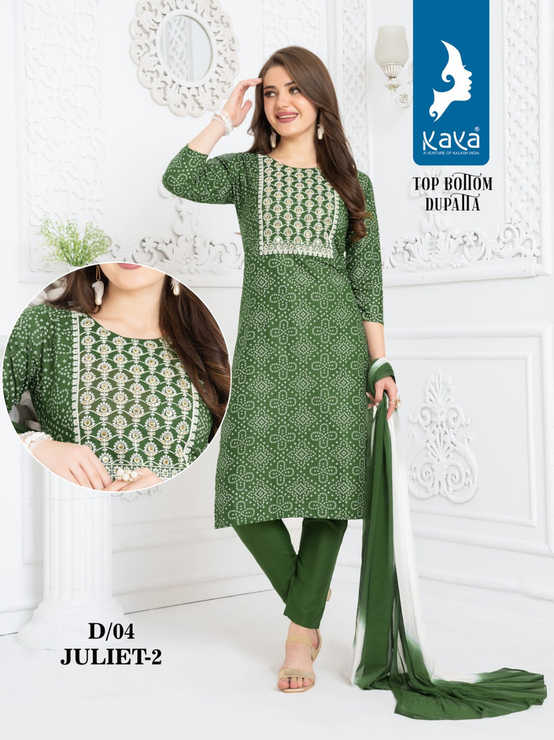 Kaya Juliet Vol 2 Rayon Fancy Straight Kurti  And Bottom With Dupatta