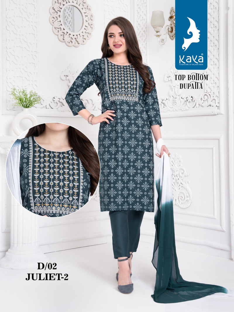 Kaya Juliet Vol 2 Rayon Fancy Straight Kurti  And Bottom With Dupatta