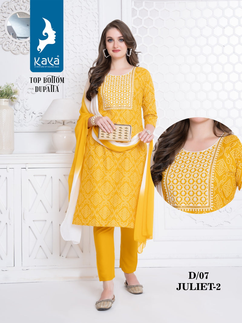 Kaya Juliet Vol 2 Rayon Fancy Straight Kurti  And Bottom With Dupatta