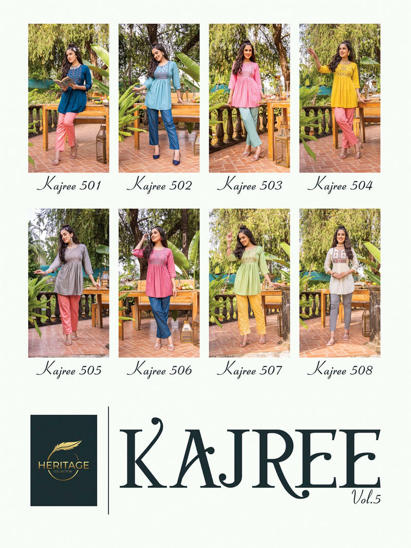 Heritage Collection Kajree Vol 5 Rayon Fancy Short Kurti Collection