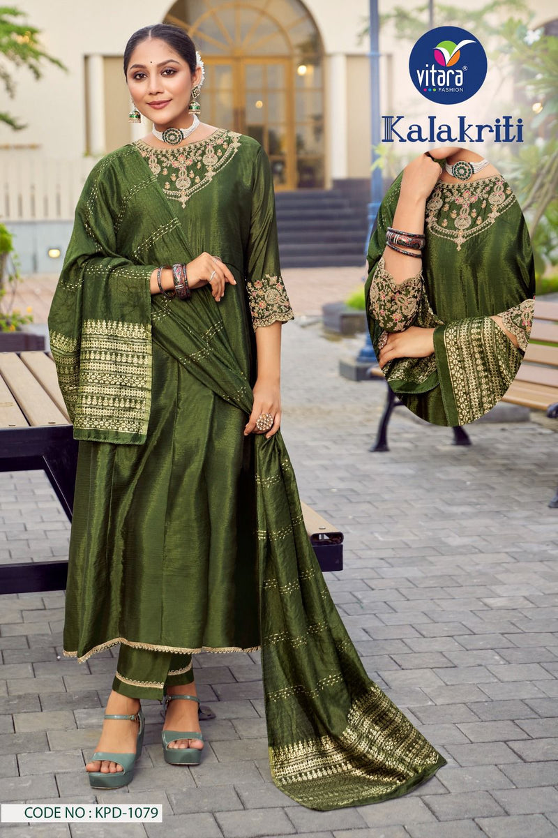 Vitara Fashion Kalakriti Chinon With Embroidery Anarkali Kurti With Bottom