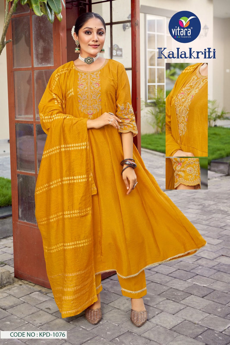 Vitara Fashion Kalakriti Chinon With Embroidery Anarkali Kurti With Bottom