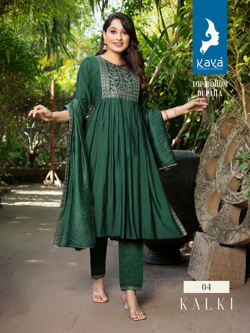 Kaya Kalki Silk With Embroidery Designer Nyra Cut Style Kurti With Bottom & Dupatta