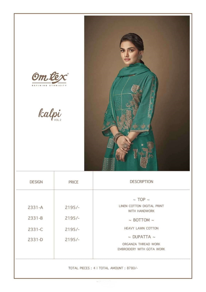 Omtex Kalpi Vol 2 Linen Cotton Digital Print With Heavy Hand Work Salwar Suits