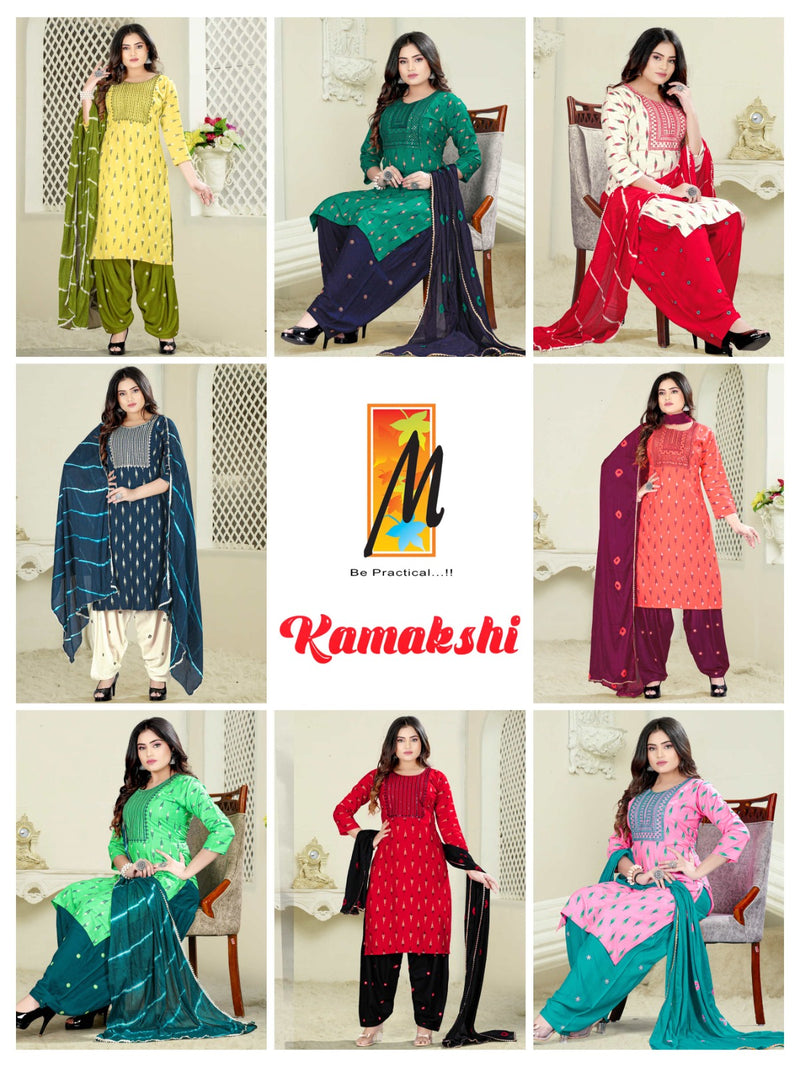 Master Kamakshi Printed Rayon With Sequence Designer Ready Made Patiyala Suits