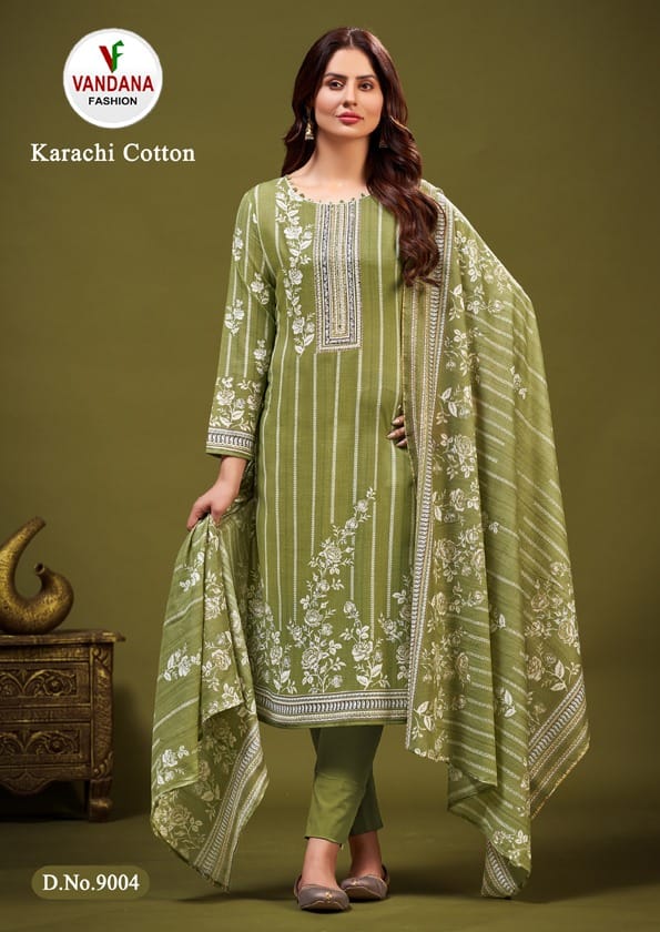 Vandana Fashion Karachi Cotton Vol 9 Cotton Print With Fancy Swarovski Work Suits