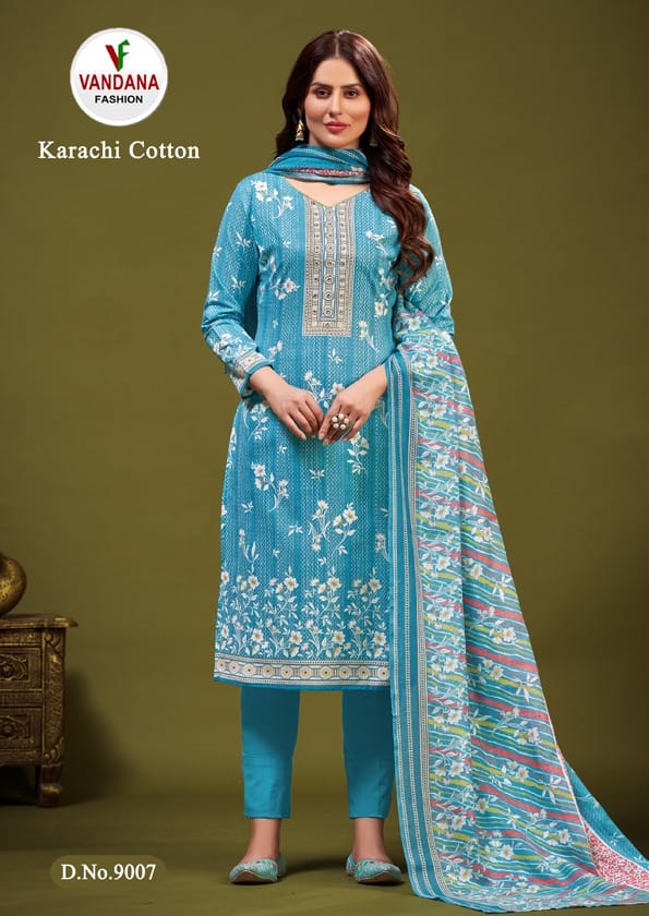 Vandana Fashion Karachi Cotton Vol 9 Cotton Print With Fancy Swarovski Work Suits