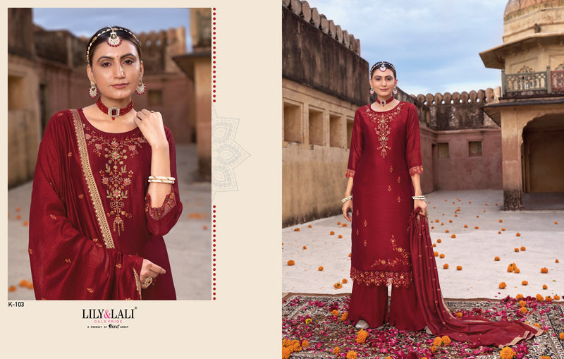 Lily And Lali Karwa Exclusive Viscose Embroidery Designer Fastival Suits Collection