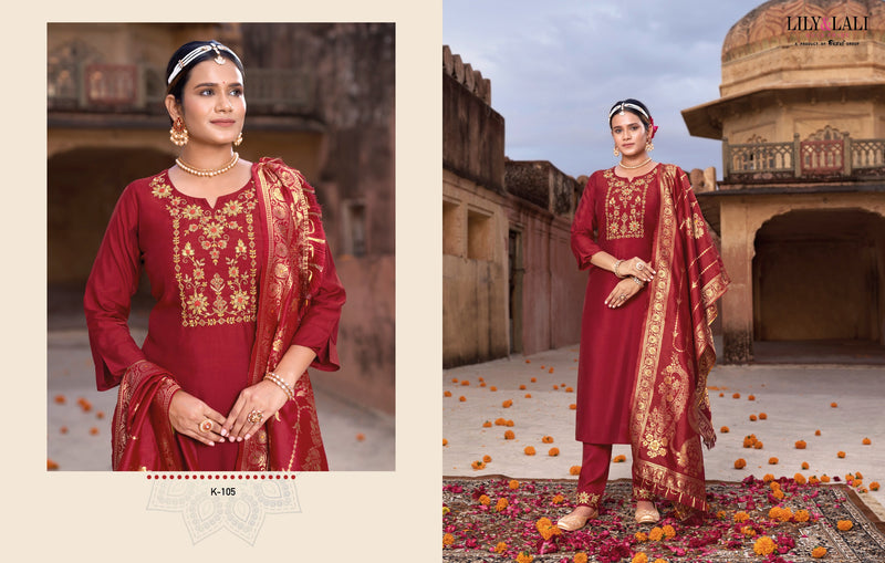 Lily And Lali Karwa Exclusive Viscose Embroidery Designer Fastival Suits Collection