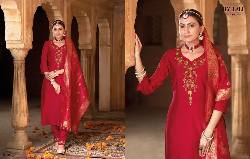 Lily And Lali Karwa Exclusive Viscose Embroidery Designer Fastival Suits Collection
