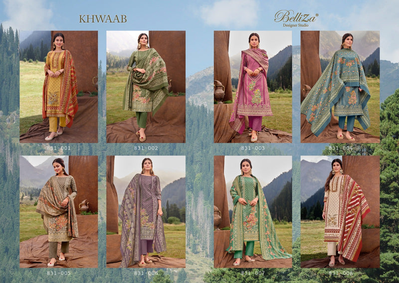 Belliza Designer Studio Khwaab Muslin Digital Printed Hand Work Suit Collection