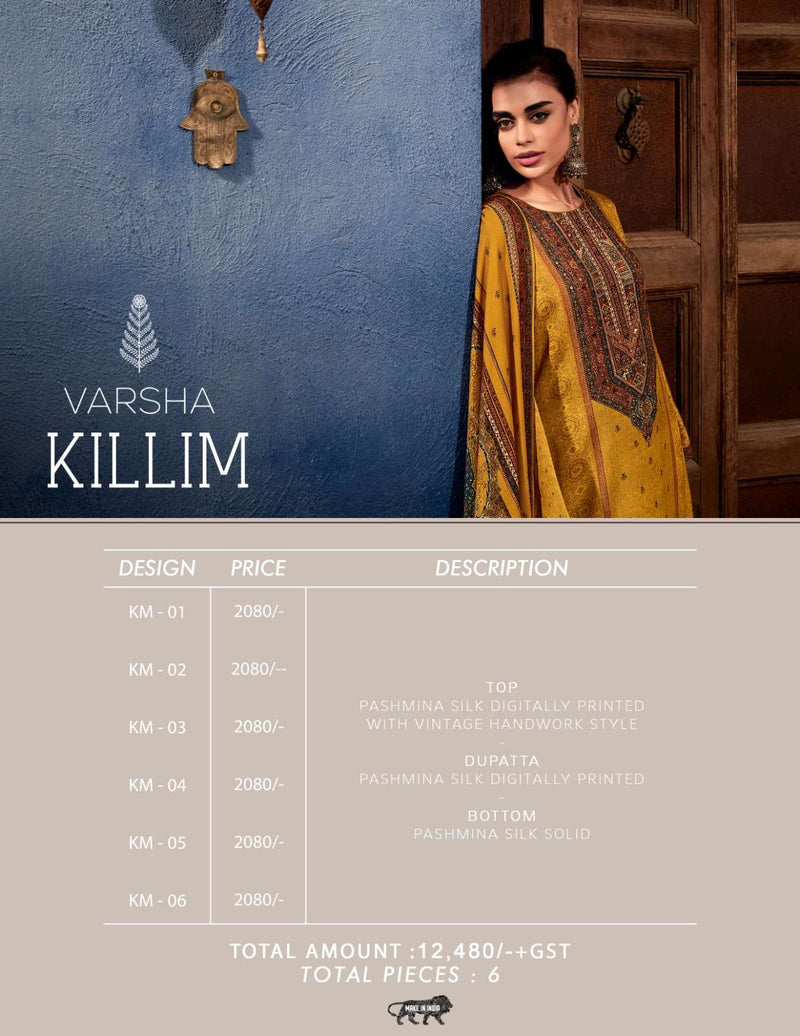 Varsha Killim Pashmina Silk Digitally Printed Handwork Designer Suit Collection