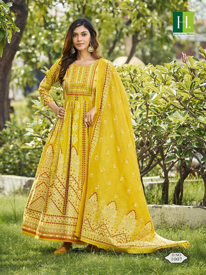 Hirwa Kumari Rayon Heavy Foil Printed Designer Long Gown With Dupatta