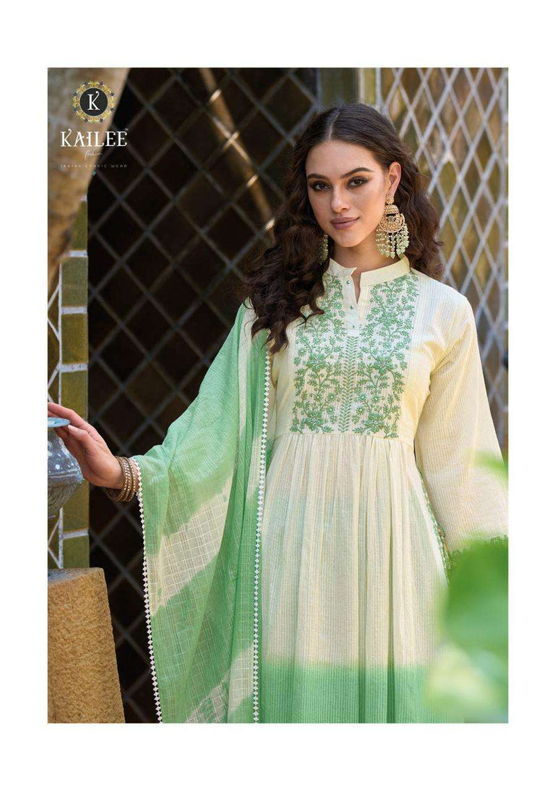 Kailee Fashion Chandni 40401-40404 Pure Cotton Weaving Self Pattern Naira Cut Fancy Designer Pret Kurti