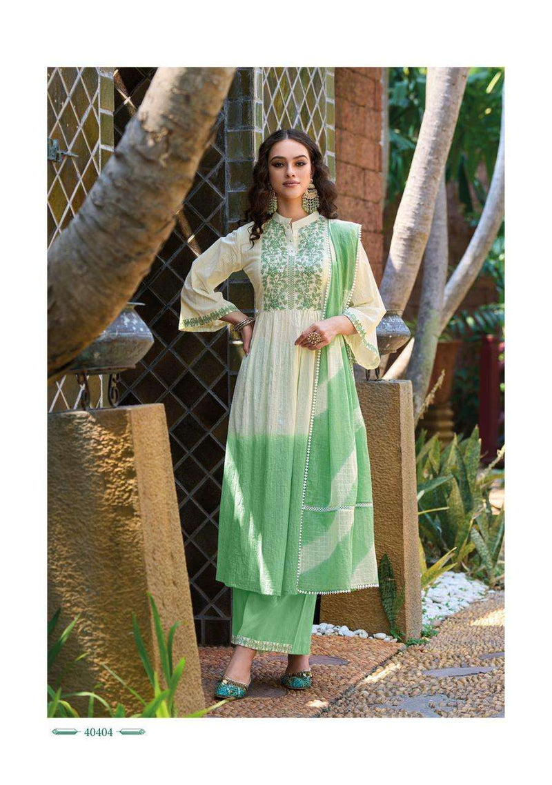 Kailee Fashion Chandni 40401-40404 Pure Cotton Weaving Self Pattern Naira Cut Fancy Designer Pret Kurti