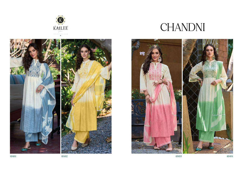 Kailee Fashion Chandni 40401-40404 Pure Cotton Weaving Self Pattern Naira Cut Fancy Designer Pret Kurti