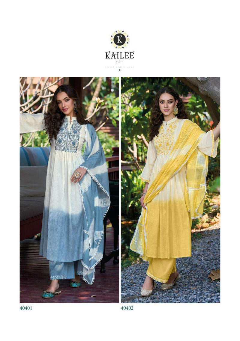 Kailee Fashion Chandni 40401-40404 Pure Cotton Weaving Self Pattern Naira Cut Fancy Designer Pret Kurti