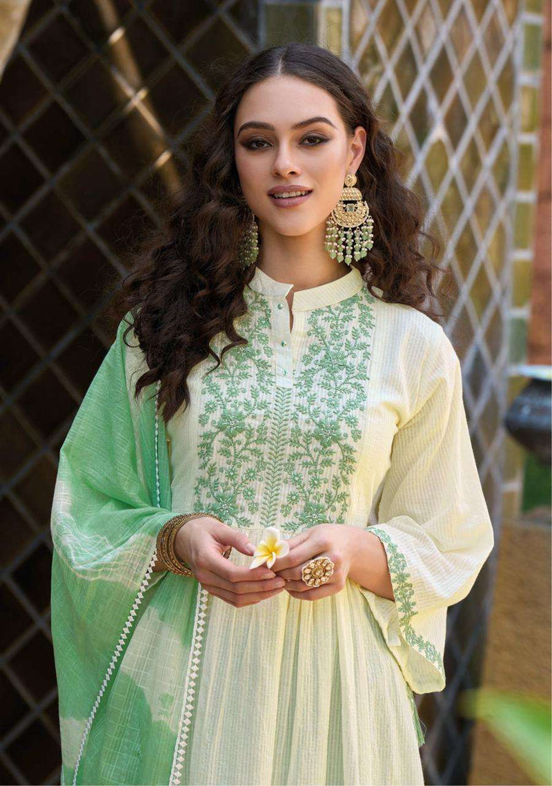 Kailee Fashion Chandni 40401-40404 Pure Cotton Weaving Self Pattern Naira Cut Fancy Designer Pret Kurti