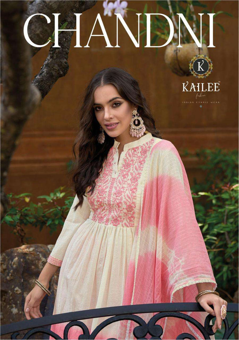 Kailee Fashion Chandni 40401-40404 Pure Cotton Weaving Self Pattern Naira Cut Fancy Designer Pret Kurti