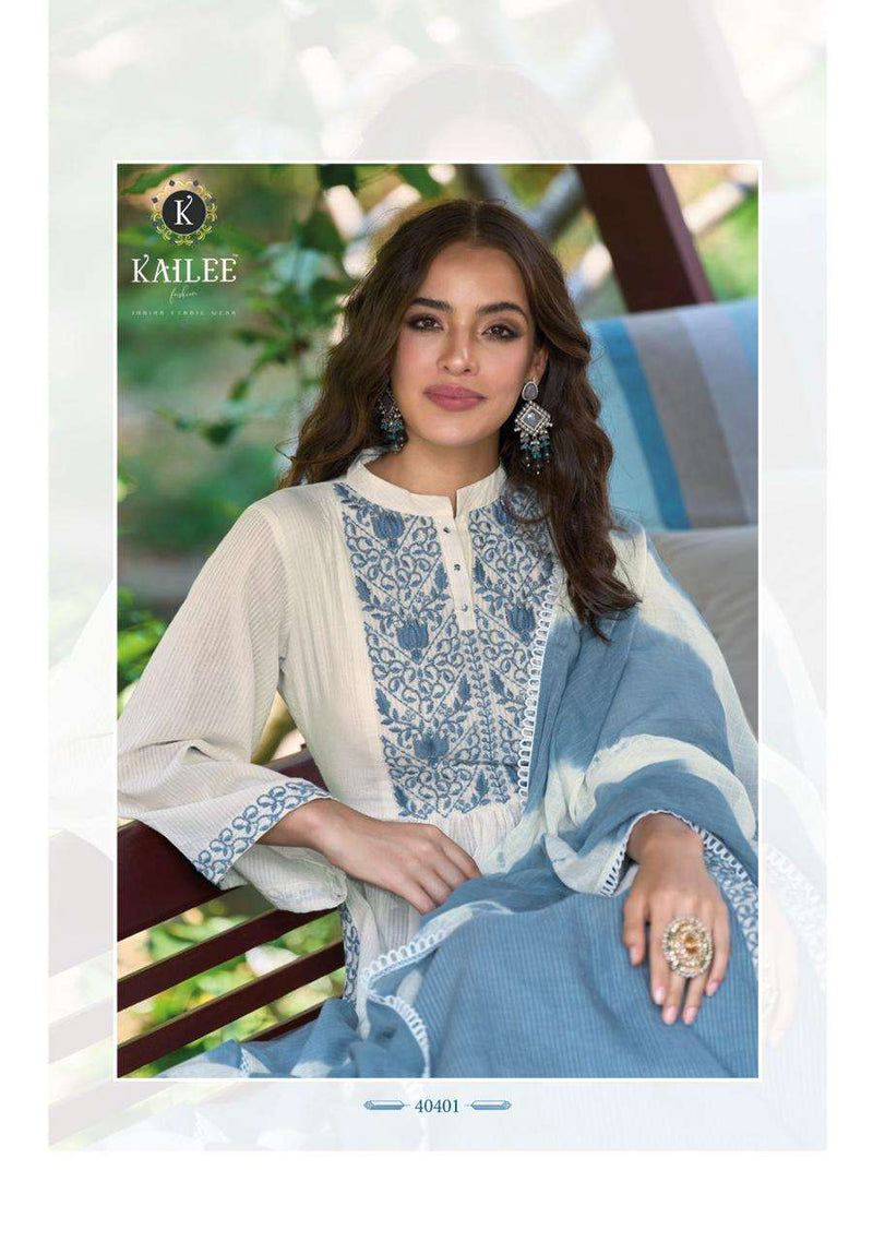Kailee Fashion Chandni 40401-40404 Pure Cotton Weaving Self Pattern Naira Cut Fancy Designer Pret Kurti