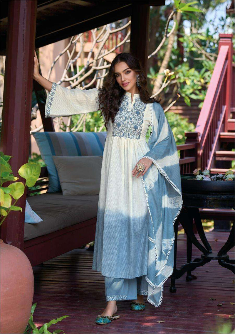 Kailee Fashion Chandni 40401-40404 Pure Cotton Weaving Self Pattern Naira Cut Fancy Designer Pret Kurti