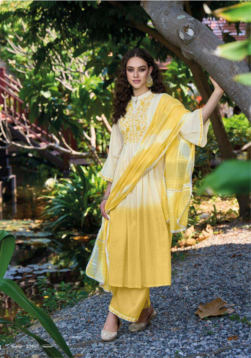 Kailee Fashion Chandni 40401-40404 Pure Cotton Weaving Self Pattern Naira Cut Fancy Designer Pret Kurti