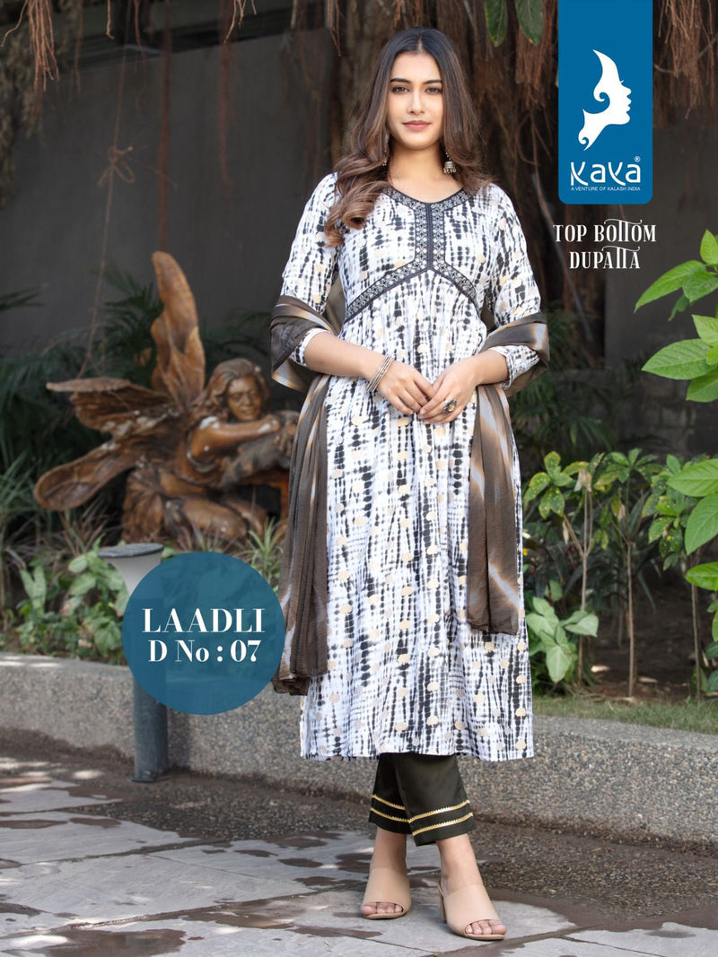 Kaya Laadli Rayon Printed Aaliya Cut Style Kurti With Bottom & Dupatta