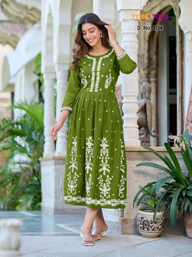 Tips And Tops Lakhnavi Rayon Thread Embroidery Work Fancy Wear Kurti