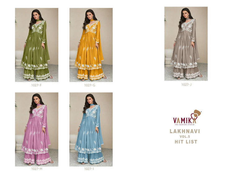 Vamika Lakhnavi Vol 5 Rayon Thered Work Designer Ready Made Plazzo Salwar Suits