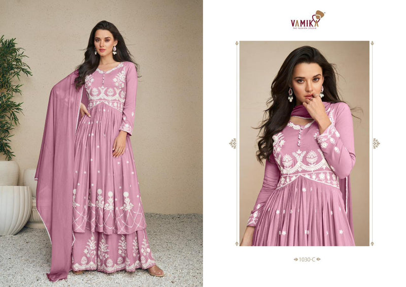 Vamika Lakhnavi Vol 5 Silver Rayon Beautiful Thered Work Designer Ready Made Suits