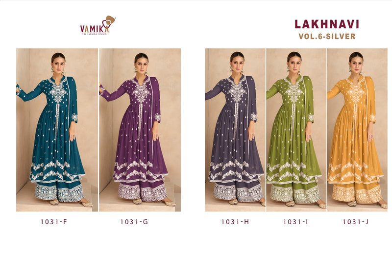 Vamika Lakhnavi Vol 6 Silver Rayon Fancy Thread Work Plazzo Suit Collection