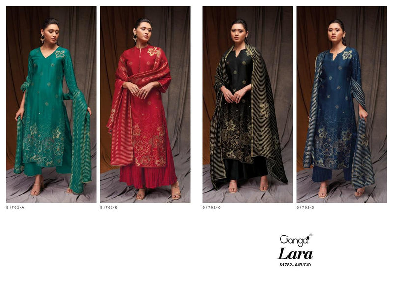 Ganga Lara 1782 Russian Silk Printed With Fancy Embroidery Designer Suits