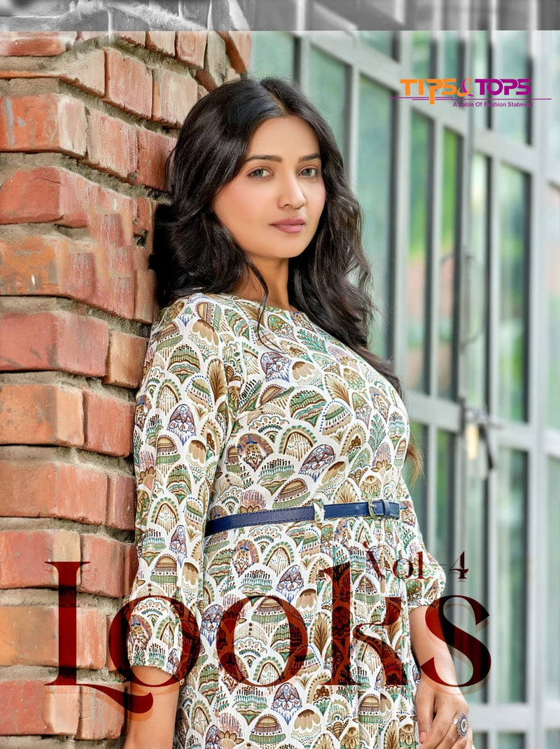 Tips And Tops Looks Vol 4 Rayon Prints Fancy Western Kurtis