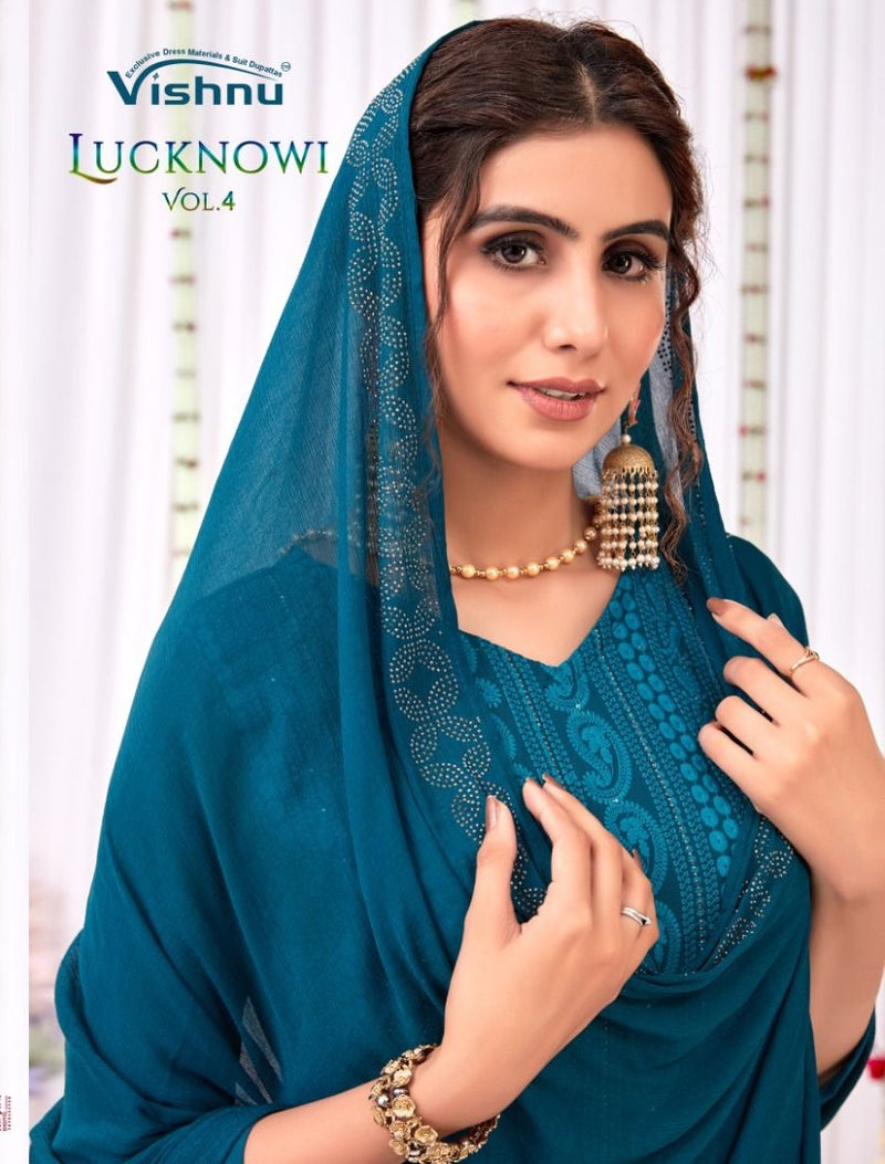 Vishnu Impex Lucknowi Vol 4 Fox Georgette With Swarovski Diamond Work Festive Wear Salwar Suits