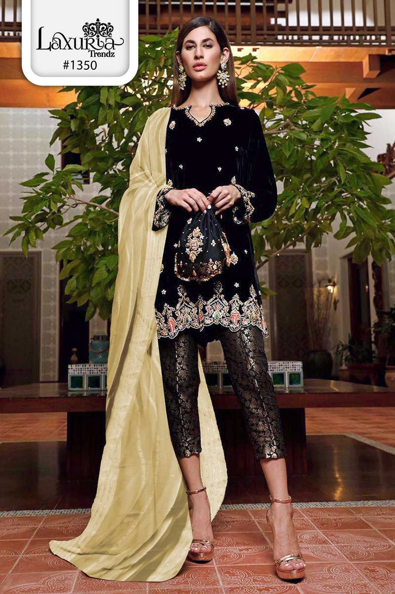 Laxuria Trendz Dno 1350 Velvet Winter Wear Embroidered Pakistani Pret Kurti