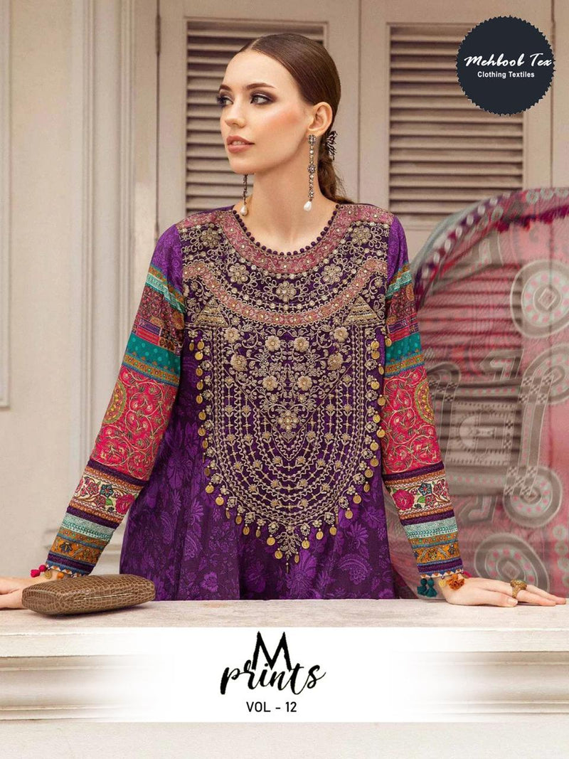 Mehboob Tex M Prints Vol 12 Lawn Cotton Printed Embroidery Work Suits