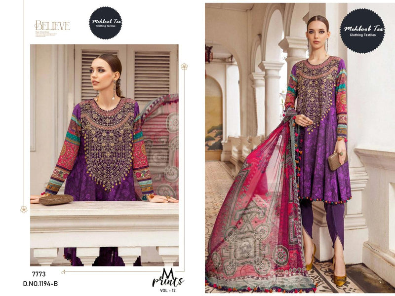 Mehboob Tex M Prints Vol 12 Lawn Cotton Printed Embroidery Work Suits