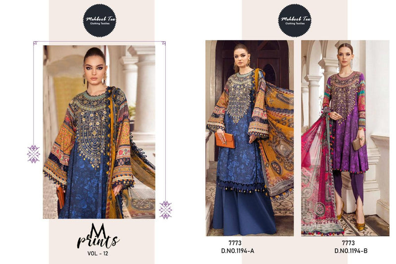 Mehboob Tex M Prints Vol 12 Lawn Cotton Printed Embroidery Work Suits