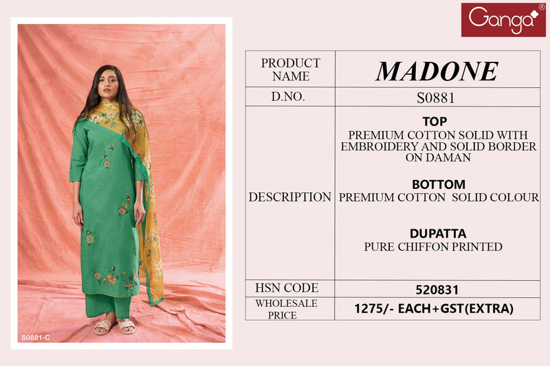 Ganga Madone 881 Cotton With Fancy Embroidery Designer Suits
