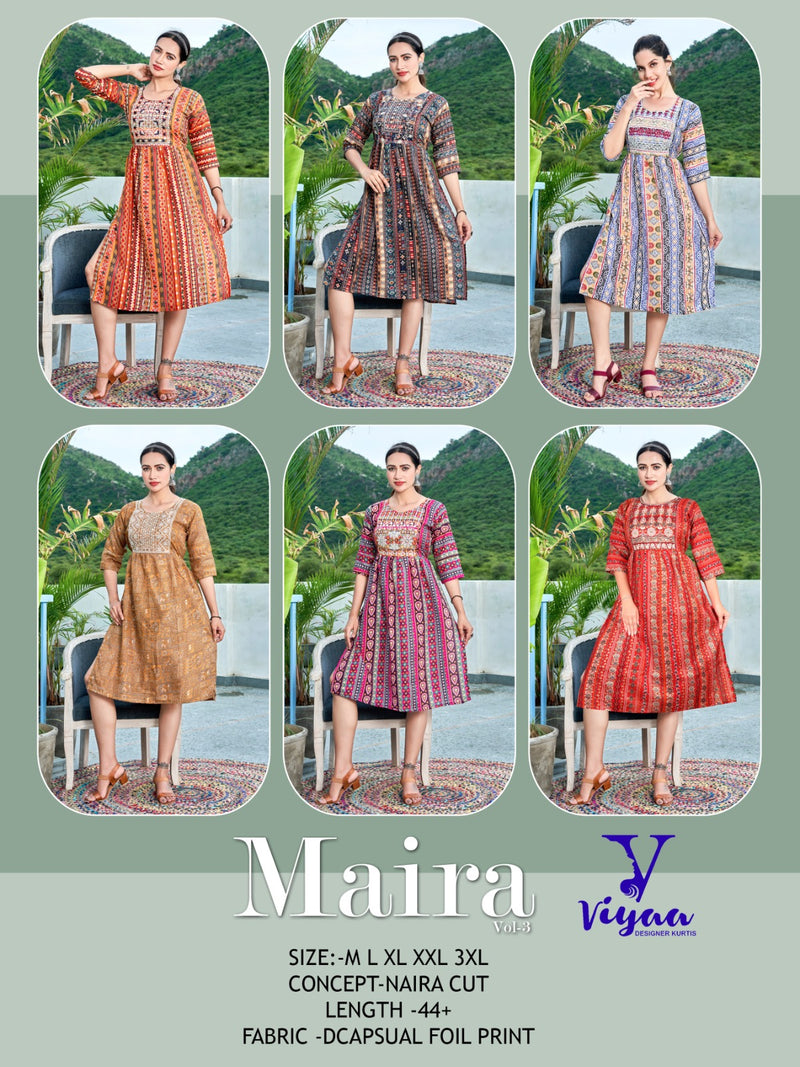 Viyaa Designer Maira Vol 3 Rayon Printed Fancy Naira Style Kurtis