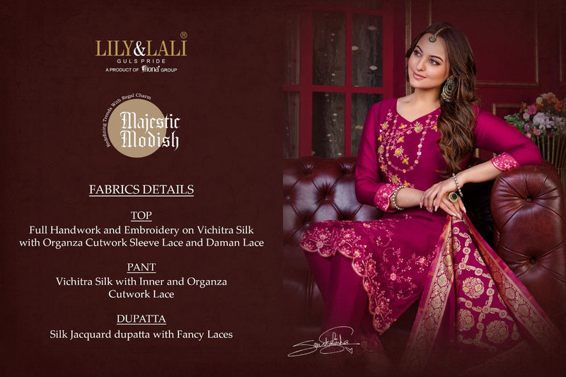 Lily And Lali Majestic Modish Vichitra Silk With Beautiful Embroidery Designer Ready Made Suits