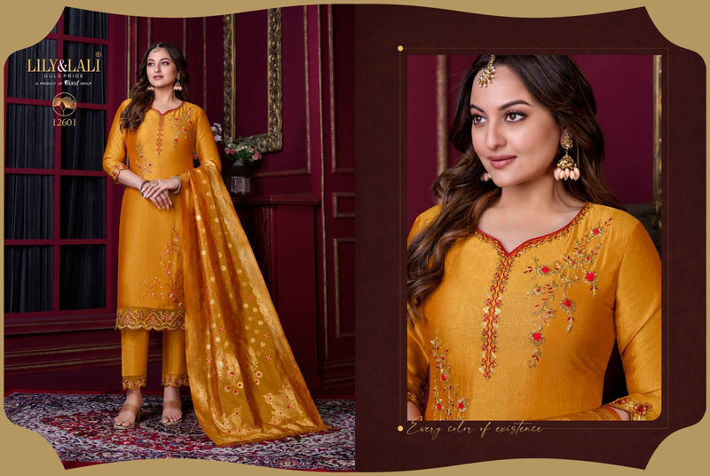 Lily And Lali Majestic Modish Vichitra Silk With Beautiful Embroidery Designer Ready Made Suits